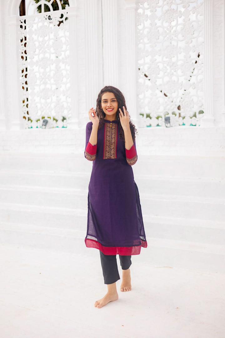 Voilet Narayanpet Kurti and Dupatta 2 piece Set | Made To Order
