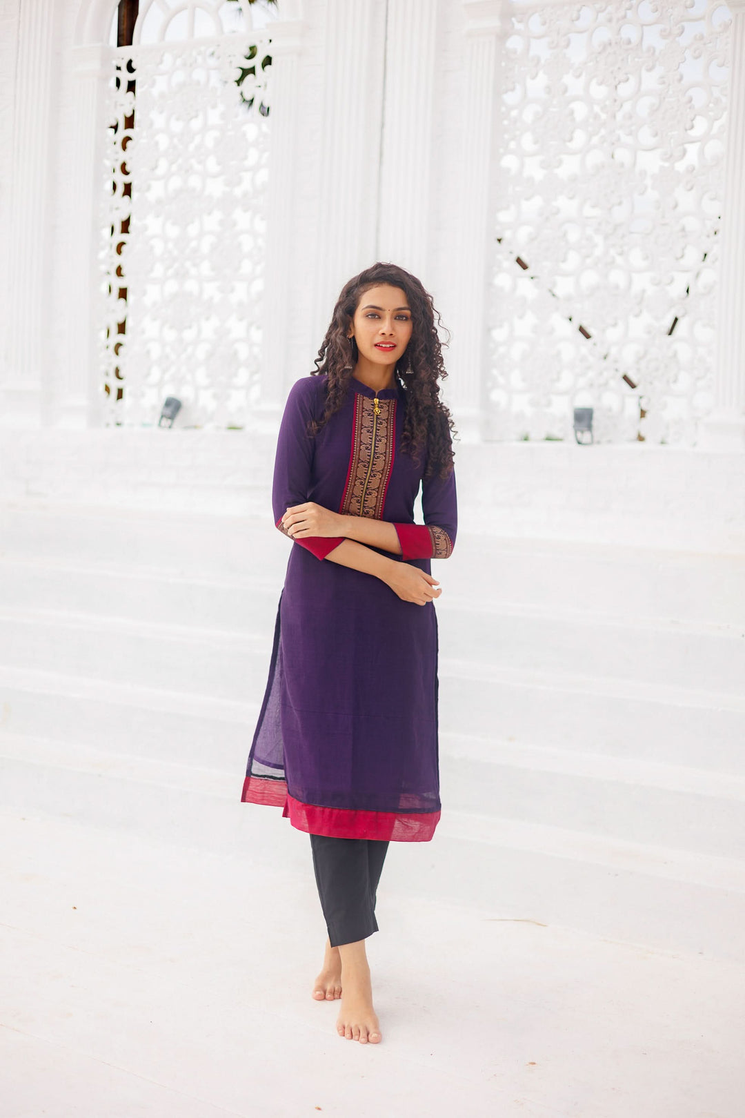 Voilet Narayanpet Kurti and Dupatta 2 piece Set | Made To Order