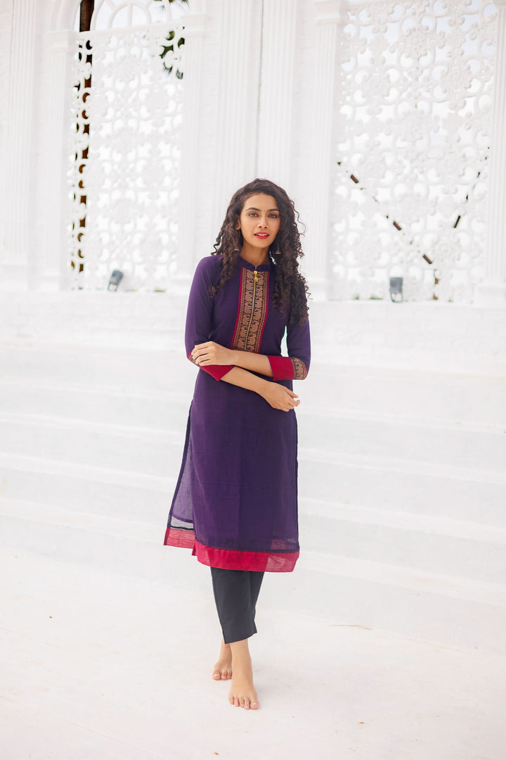Voilet Narayanpet Kurti and Dupatta 2 piece Set | Made To Order