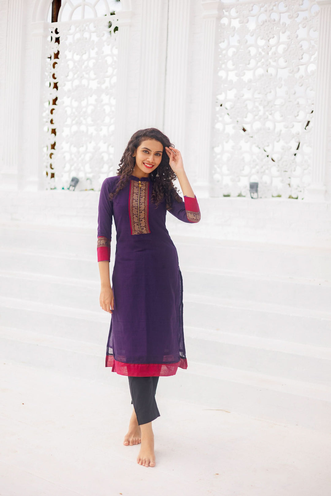 Voilet Narayanpet Kurti and Dupatta 2 piece Set | Made To Order