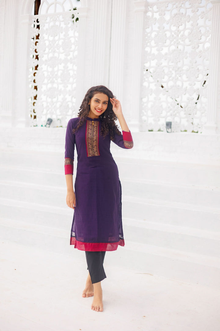 Voilet Narayanpet Kurti and Dupatta 2 piece Set | Made To Order