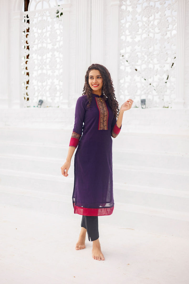 Voilet Narayanpet Kurti and Dupatta 2 piece Set | Made To Order