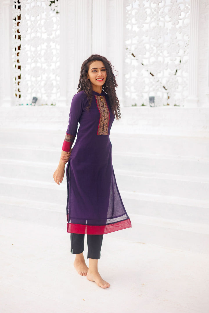 Voilet Narayanpet Kurti and Dupatta 2 piece Set | Made To Order