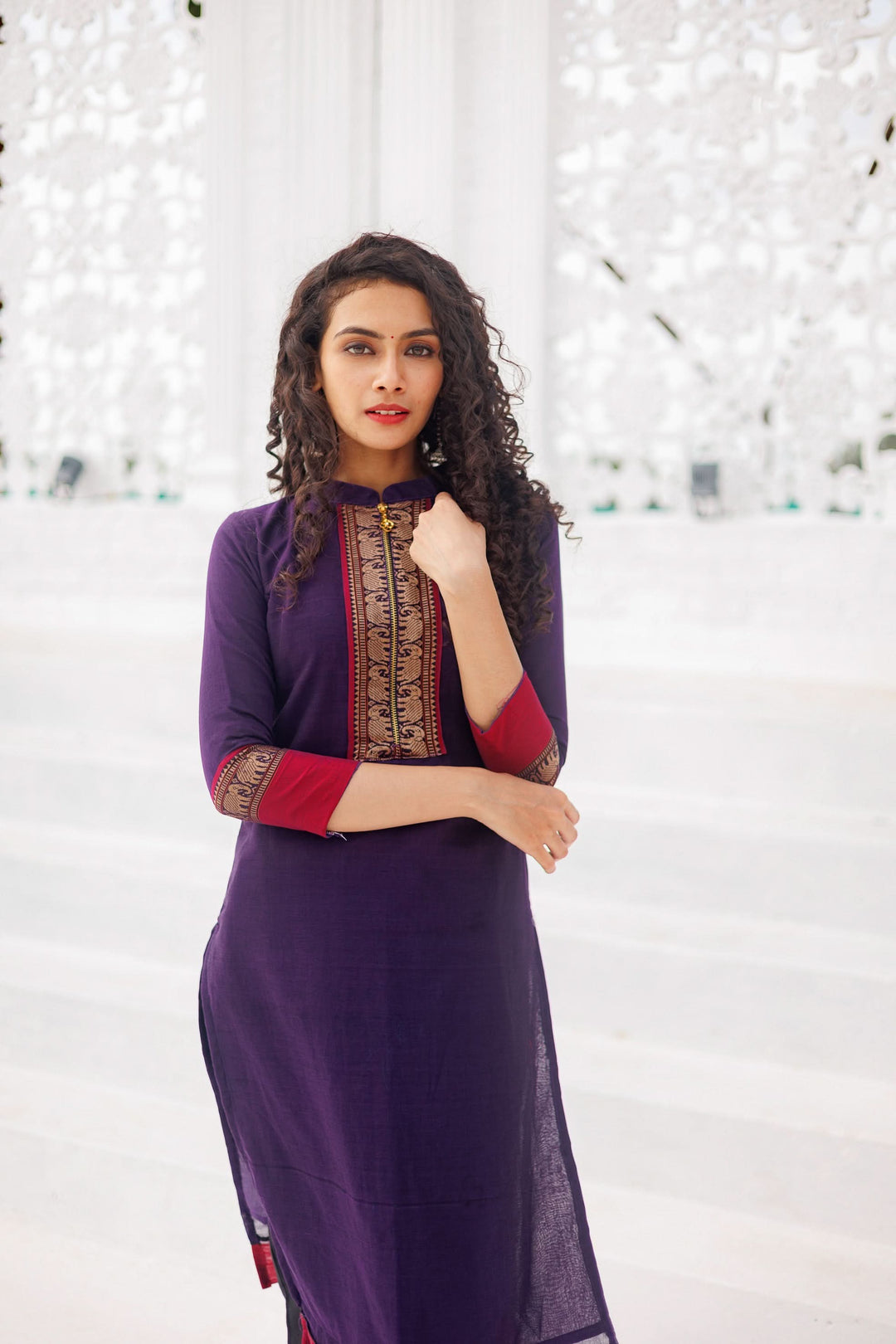 Voilet Narayanpet Kurti and Dupatta 2 piece Set | Made To Order