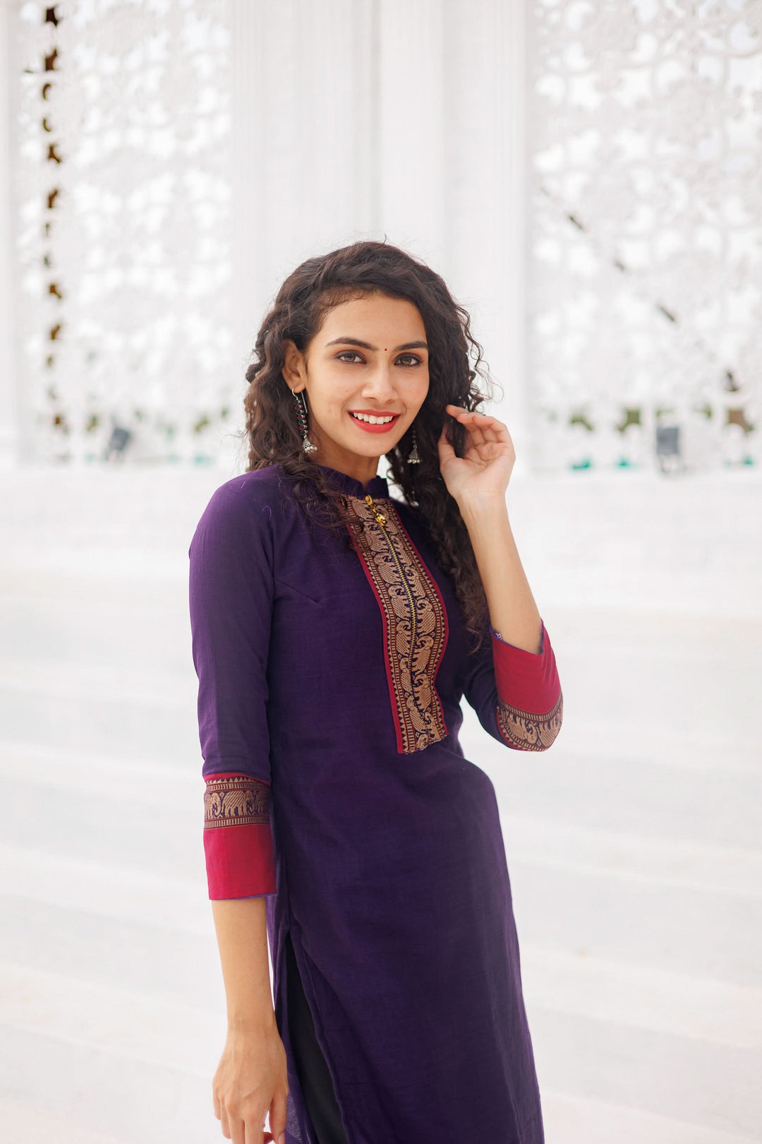 Voilet Narayanpet Kurti and Dupatta 2 piece Set | Made To Order