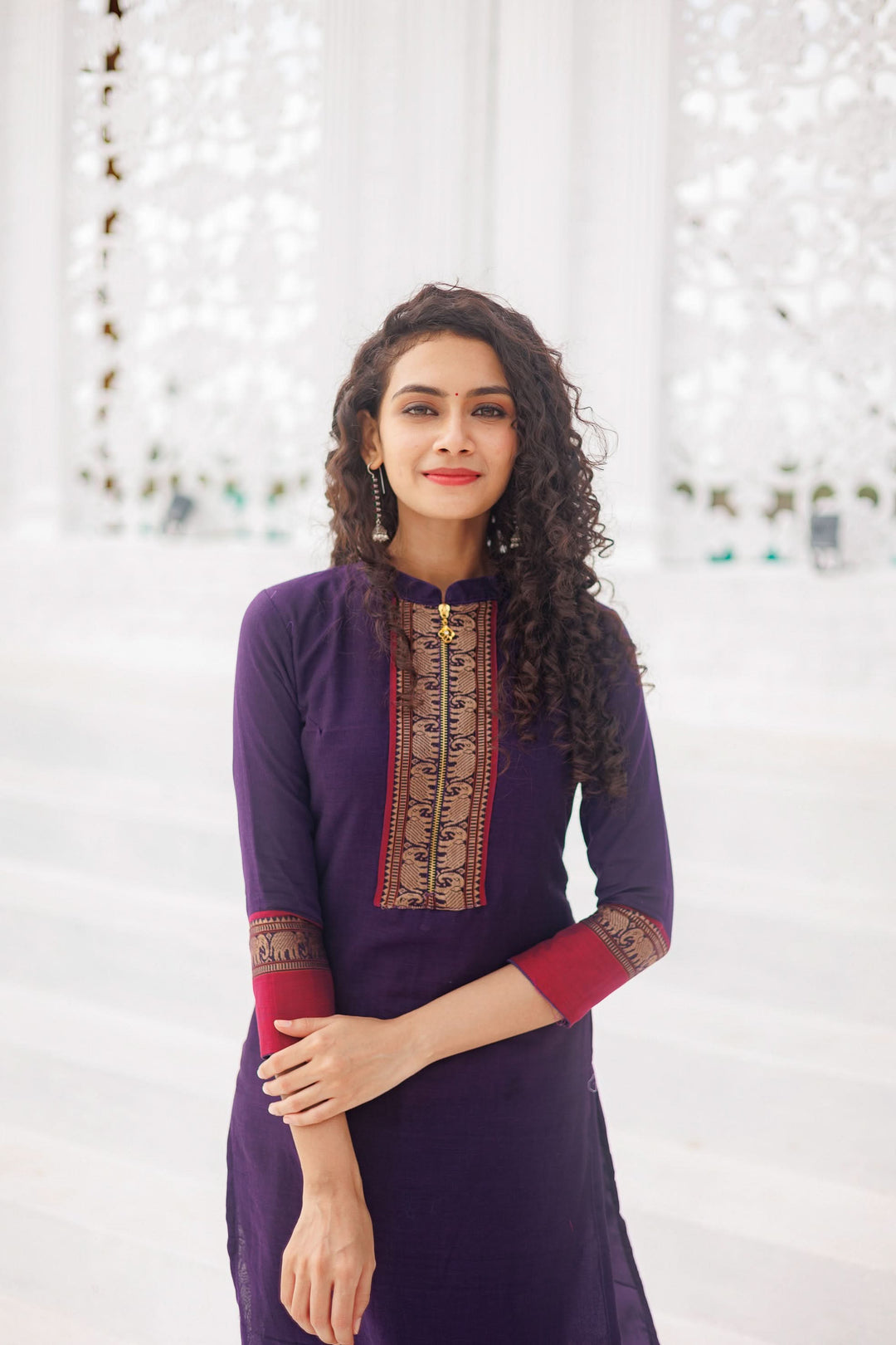 Voilet Narayanpet Kurti and Dupatta 2 piece Set | Made To Order