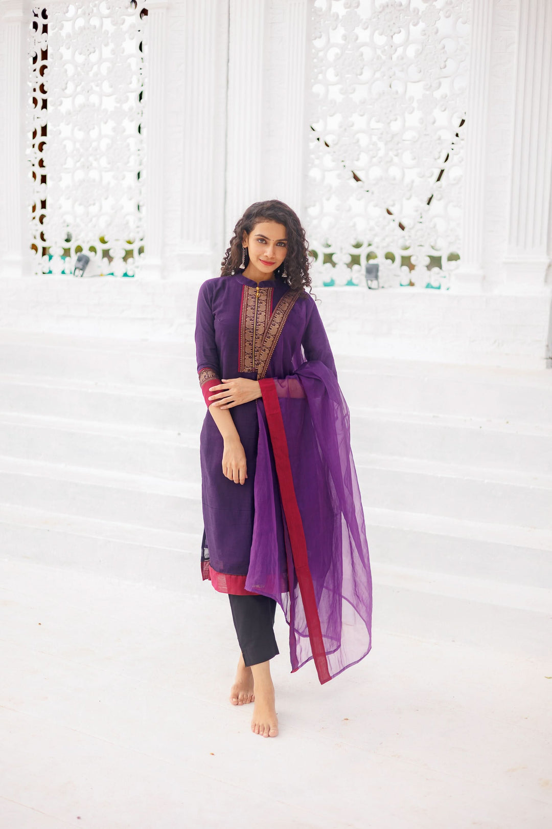 Voilet Narayanpet Kurti and Dupatta 2 piece Set | Made To Order