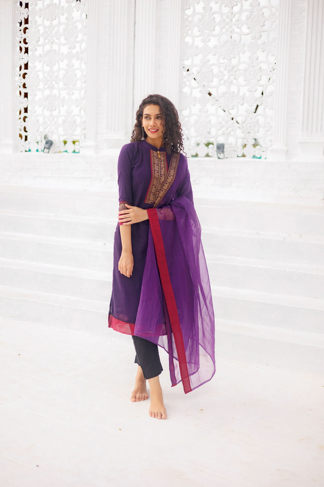 Voilet Narayanpet Kurti and Dupatta 2 piece Set | Made To Order