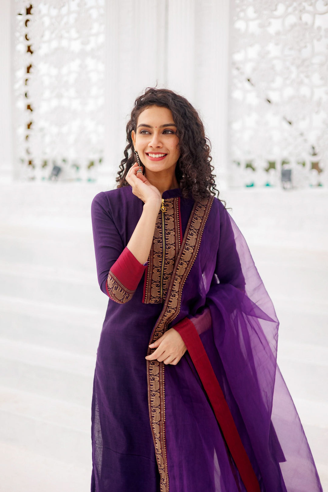 Voilet Narayanpet Kurti and Dupatta 2 piece Set | Made To Order