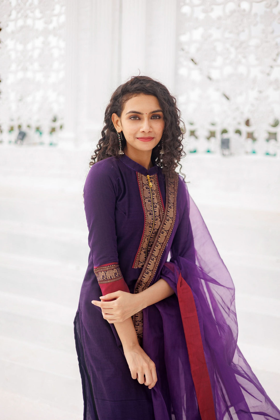 Voilet Narayanpet Kurti and Dupatta 2 piece Set | Made To Order
