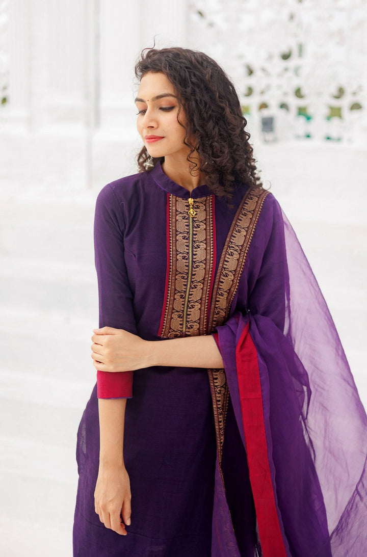 Voilet Narayanpet Kurti and Dupatta 2 piece Set | Made To Order
