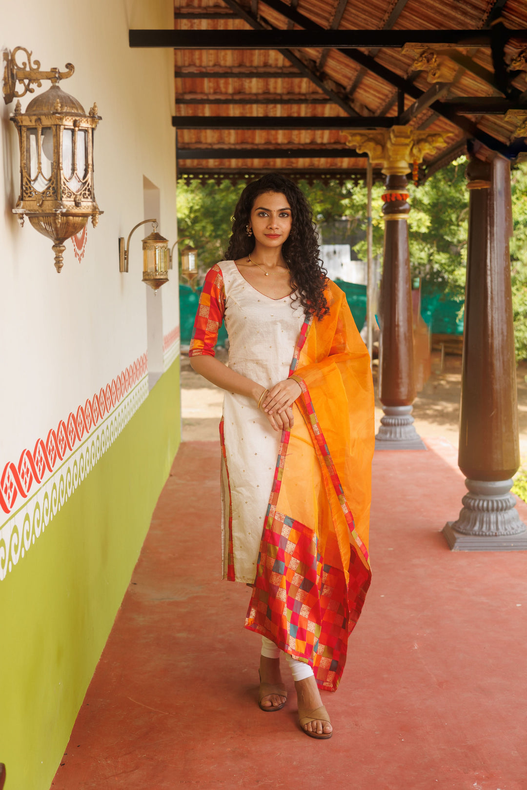 White Kurti & Multicolor dupatta| Shobitam Custom Gowns | Made To Order