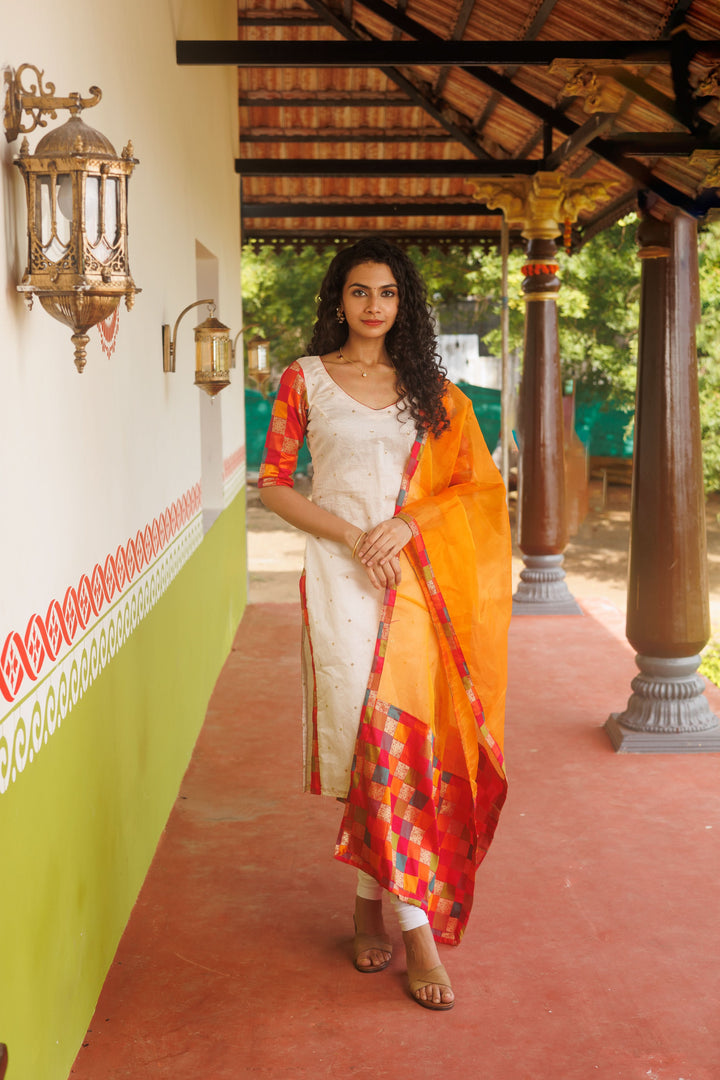 White Kurti & Multicolor dupatta| Shobitam Custom Gowns | Made To Order