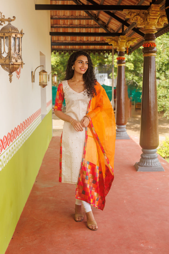 White Kurti & Multicolor dupatta| Shobitam Custom Gowns | Made To Order