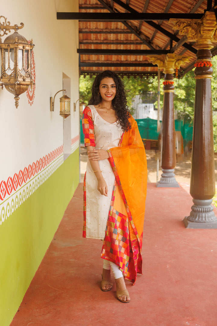 White Kurti & Multicolor dupatta| Shobitam Custom Gowns | Made To Order