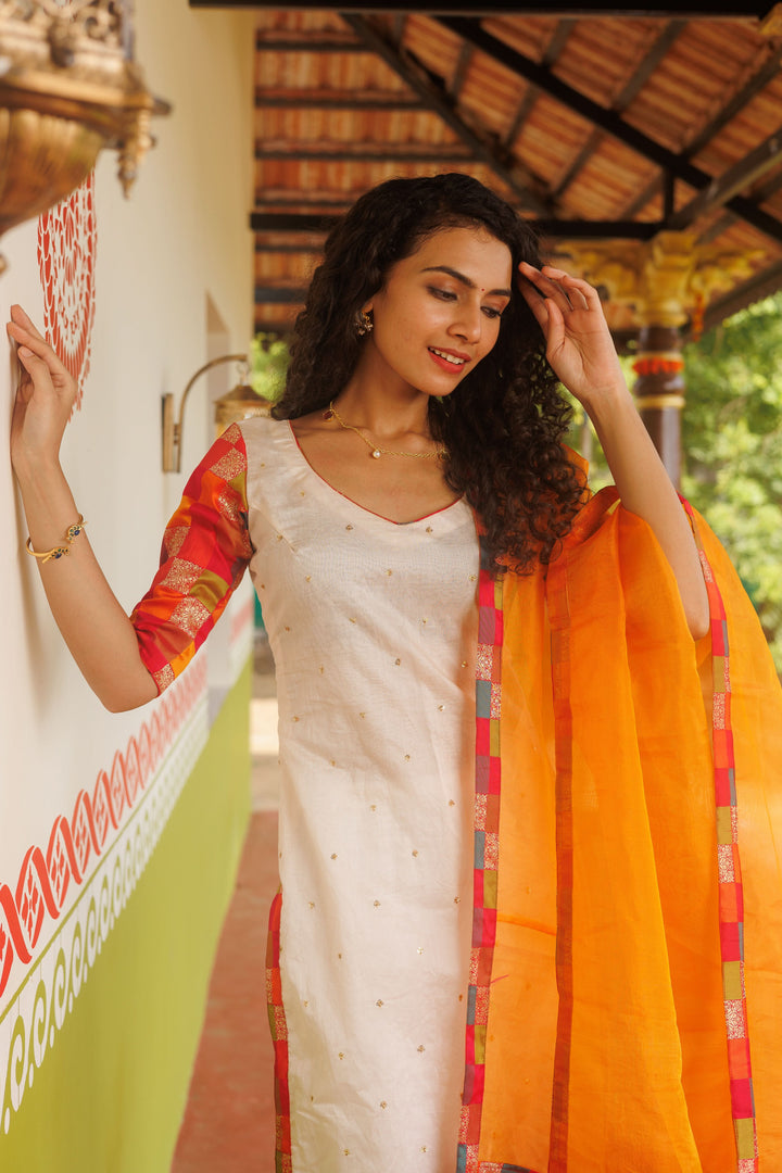 White Kurti & Multicolor dupatta| Shobitam Custom Gowns | Made To Order