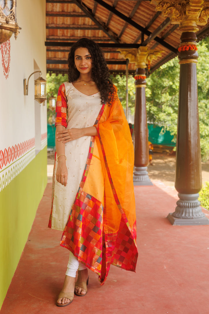 White Kurti & Multicolor dupatta| Shobitam Custom Gowns | Made To Order