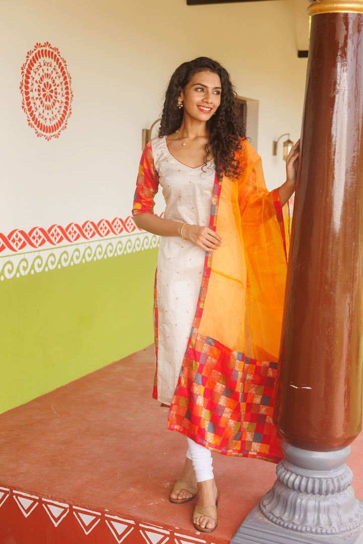 White Kurti & Multicolor dupatta| Shobitam Custom Gowns | Made To Order
