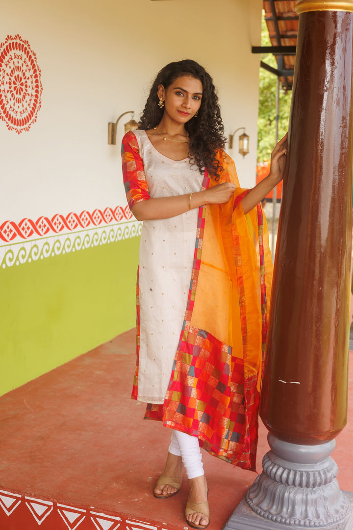 White Kurti & Multicolor dupatta| Shobitam Custom Gowns | Made To Order
