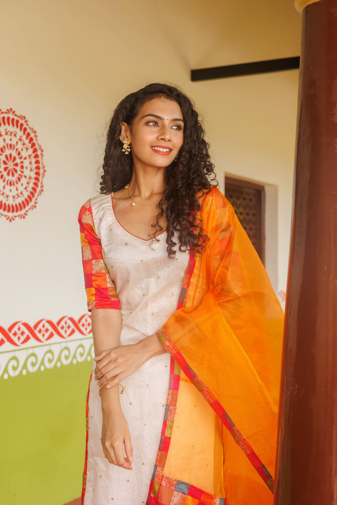 White Kurti & Multicolor dupatta| Shobitam Custom Gowns | Made To Order