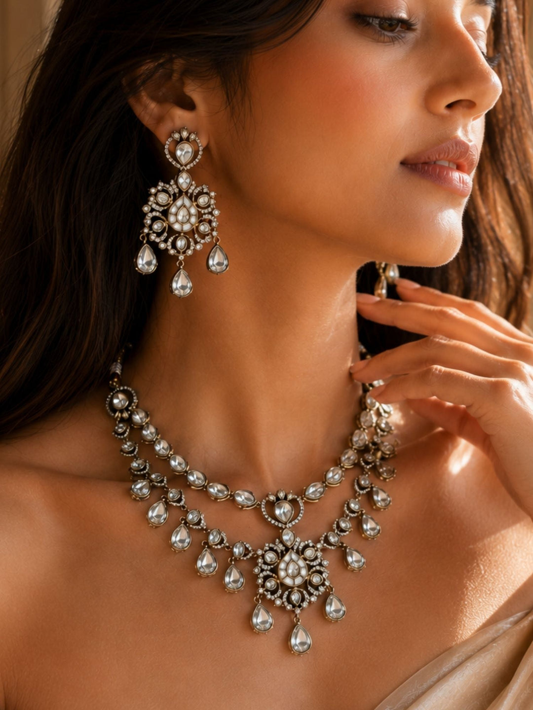 Victorian Polki Necklace Set in Gold Plating – Bridal | SHOBITAM