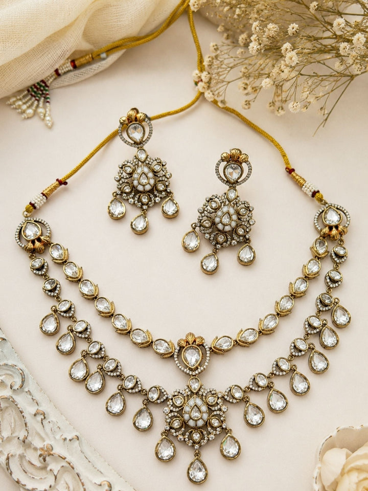 Victorian Polki Necklace Set in Gold Plating – Bridal | SHOBITAM
