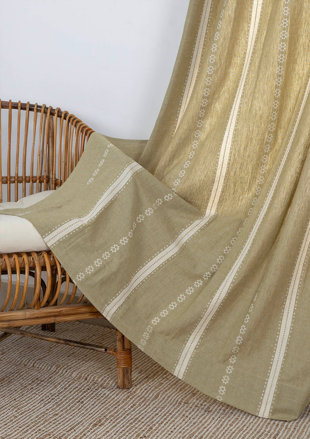 Bhumi linen cotton blend ethnic textured curtain for living room - Light reduction - Green - Single piece | SHOBITAM