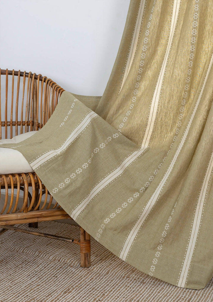 Bhumi linen cotton blend ethnic textured curtain for living room - Light reduction - Green - Single piece | SHOBITAM