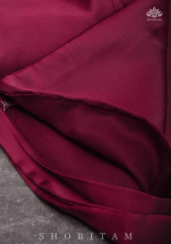 Premium Quality La'Burgandy Satin Petticoat for saree, medium size