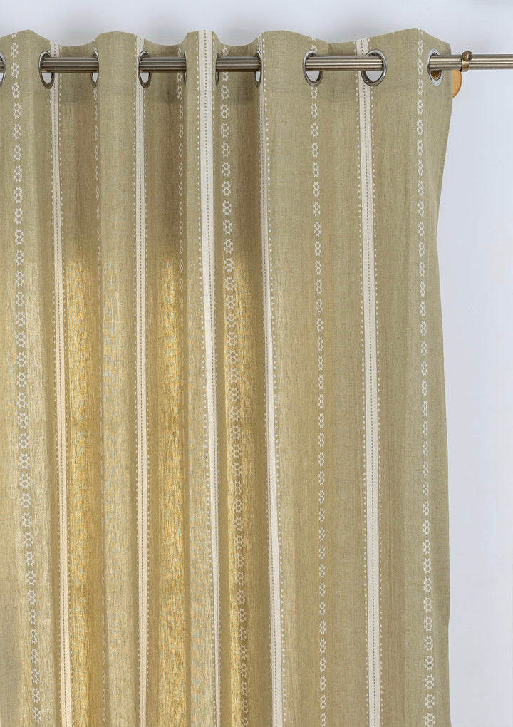 Bhumi linen cotton blend ethnic textured curtain for living room - Light reduction - Green - Single piece | SHOBITAM