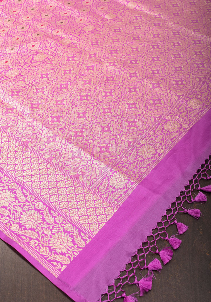 Lavender Exquisite and Intricate Banarasi Meenakari Brocade Katan Silk Saree| SILK MARK CERTIFIED