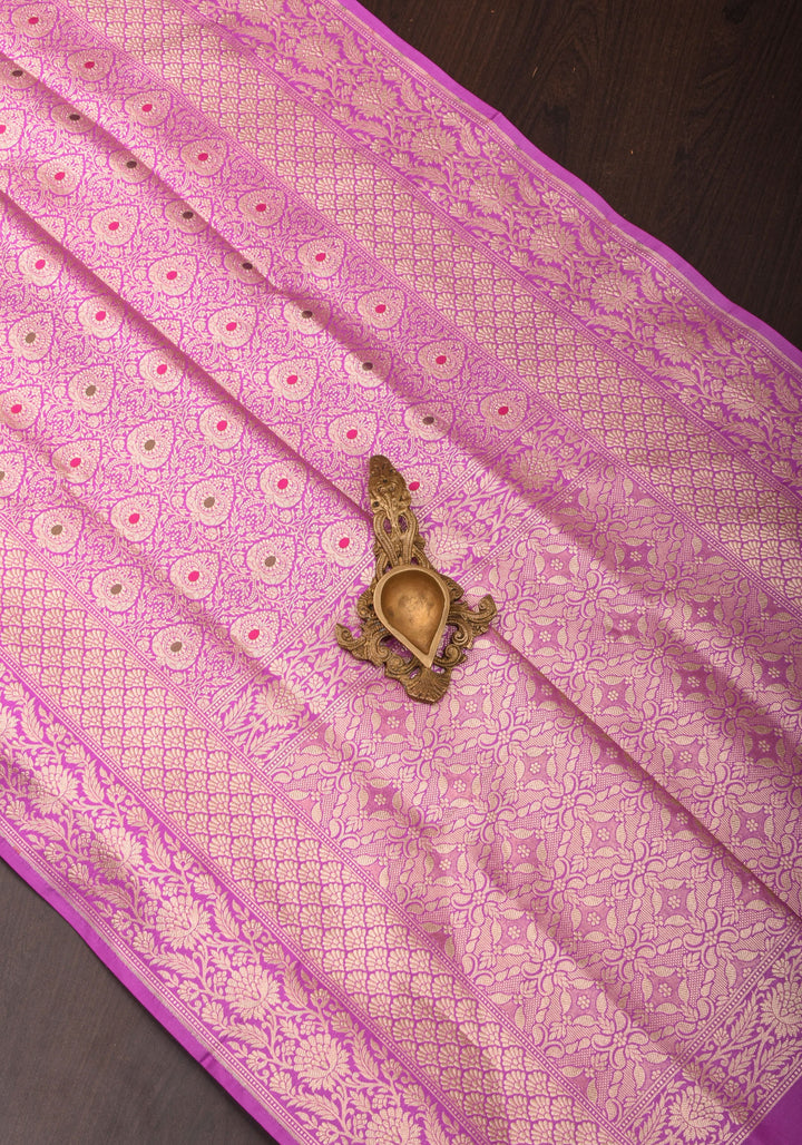 Lavender Exquisite and Intricate Banarasi Meenakari Brocade Katan Silk Saree| SILK MARK CERTIFIED