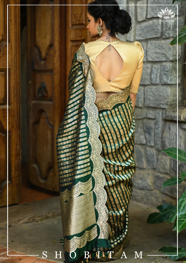 Gold Tone Blouse with sweetheart neck and detailing
