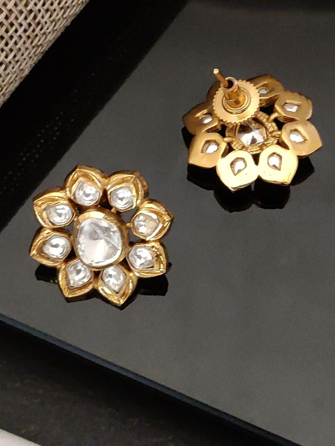 Gold Plated Polki Studs Earring | SHOBITAM