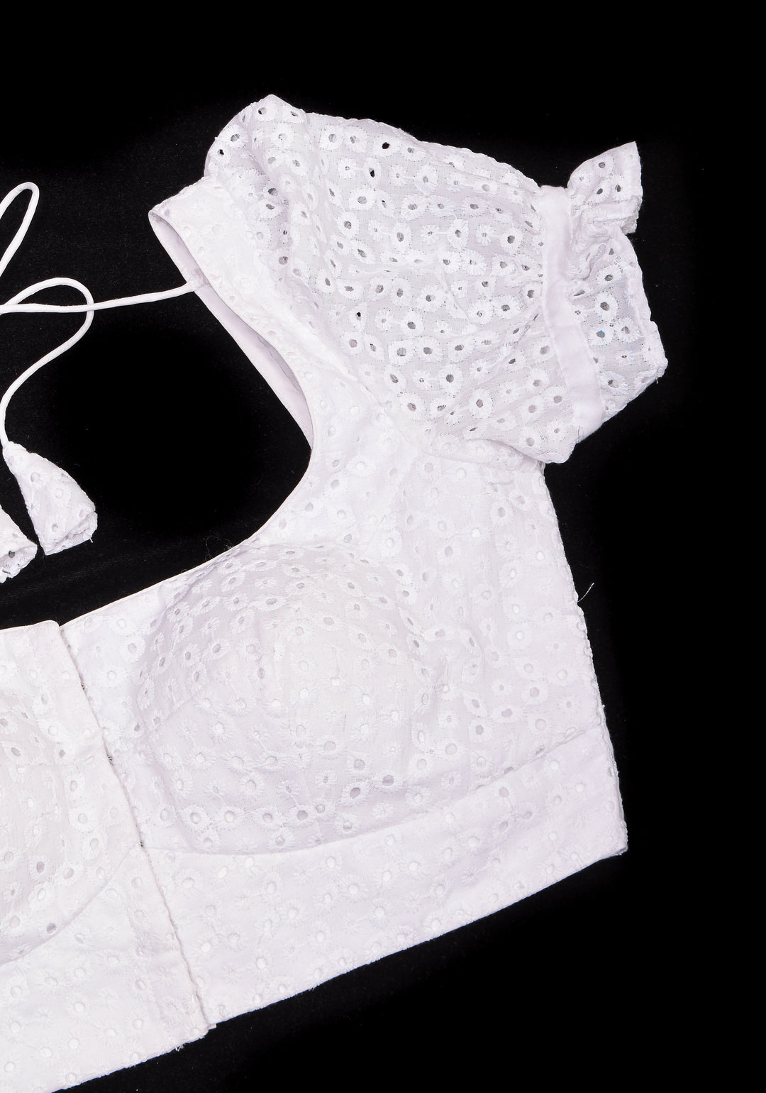 Ivory Hakoba Eyelet Cotton Blouse with Puff sleeves, Made to Order