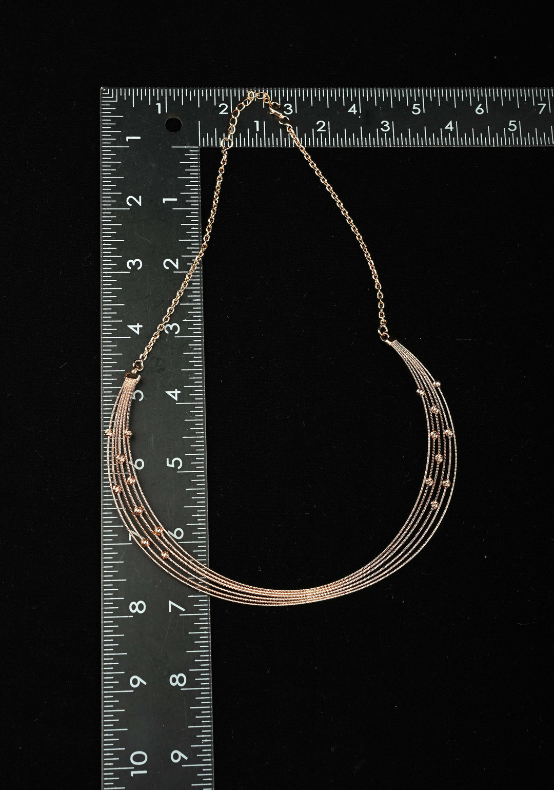 92.5 Silver, Rose Gold Plated Multilayer Lightweight Necklace with Bead Accents