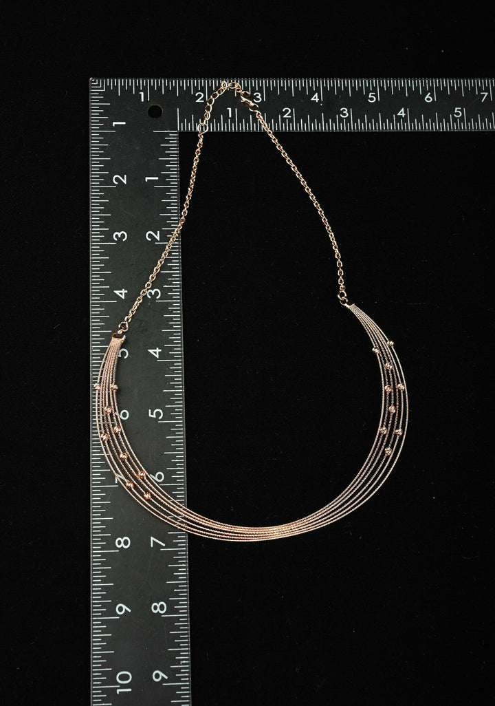 92.5 Silver, Rose Gold Plated Multilayer Lightweight Necklace with Bead Accents