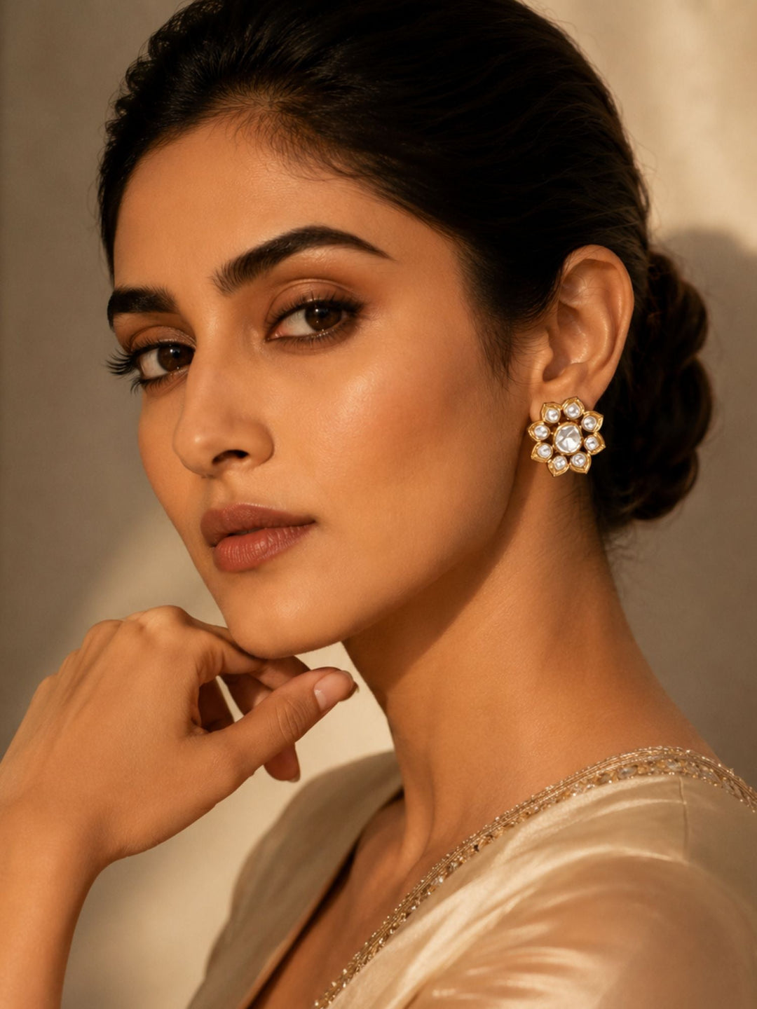 Gold Plated Polki Studs Earring | SHOBITAM