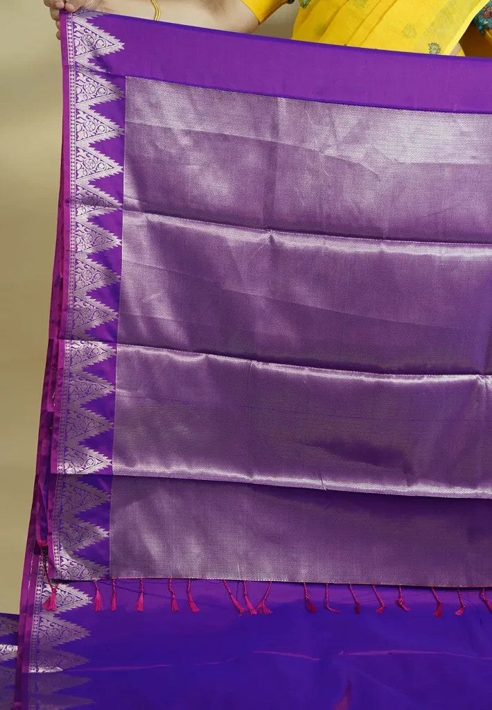 Purple Dual Tone Semi Silk Saree with Zari temple border| SHOBITAM