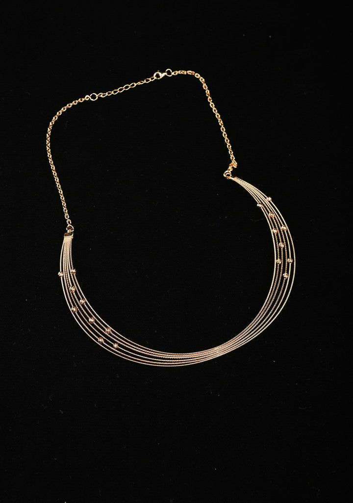 92.5 Silver, Rose Gold Plated Multilayer Lightweight Necklace with Bead Accents