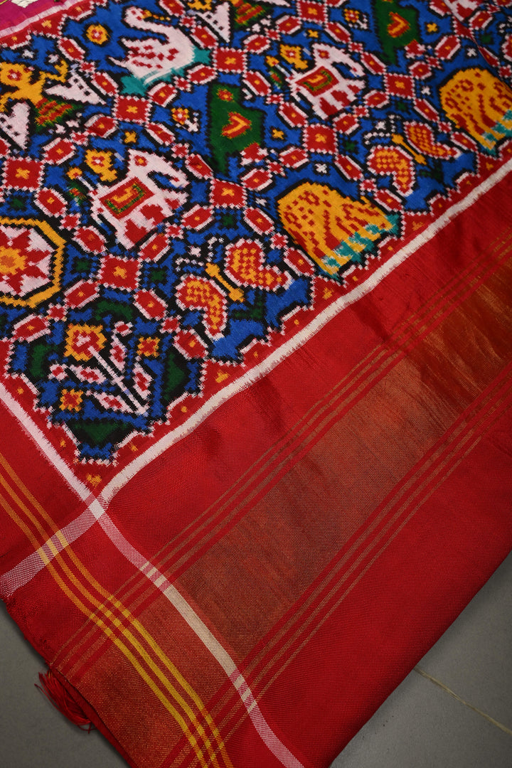 Rani Pink  Jugalbandi Patan Patola Double Ikkat Pure Silk Saree With Parsi Gara Hand Embroidery | SILK MARK CERTIFIED | SHOBITAM