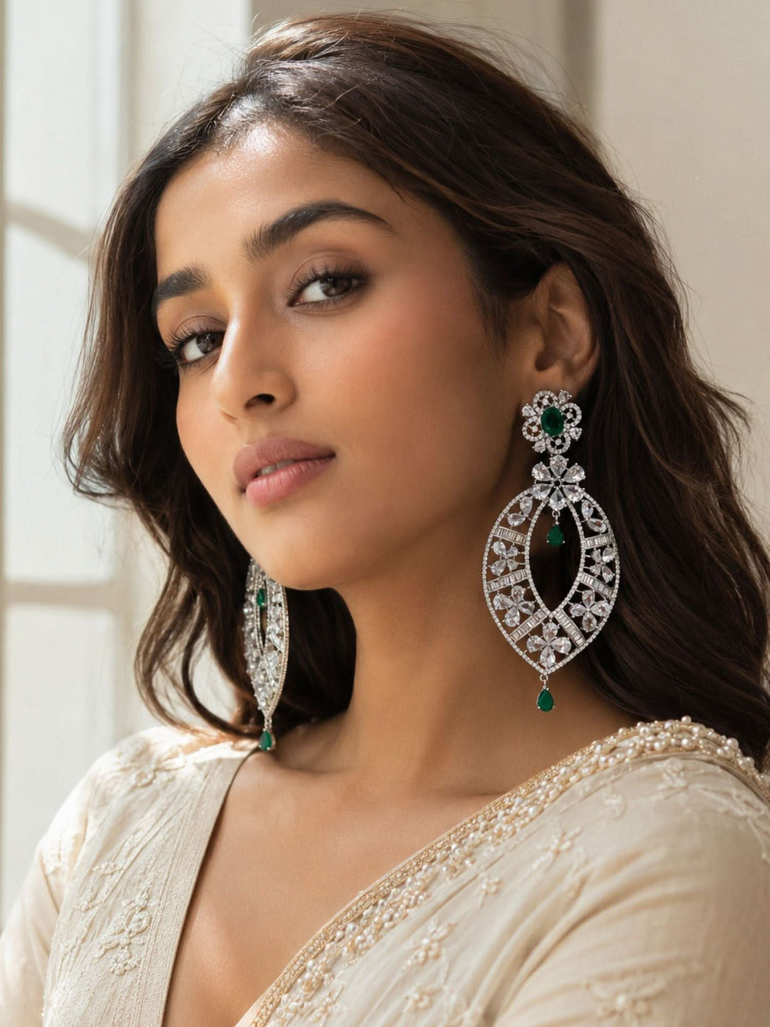 Crystal Floral Statement Earrings | SHOBITAM