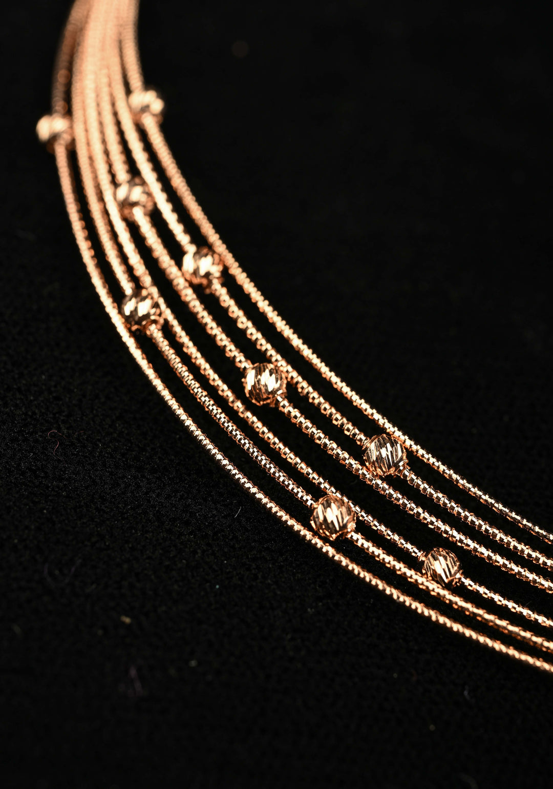 92.5 Silver, Rose Gold Plated Multilayer Lightweight Necklace with Bead Accents