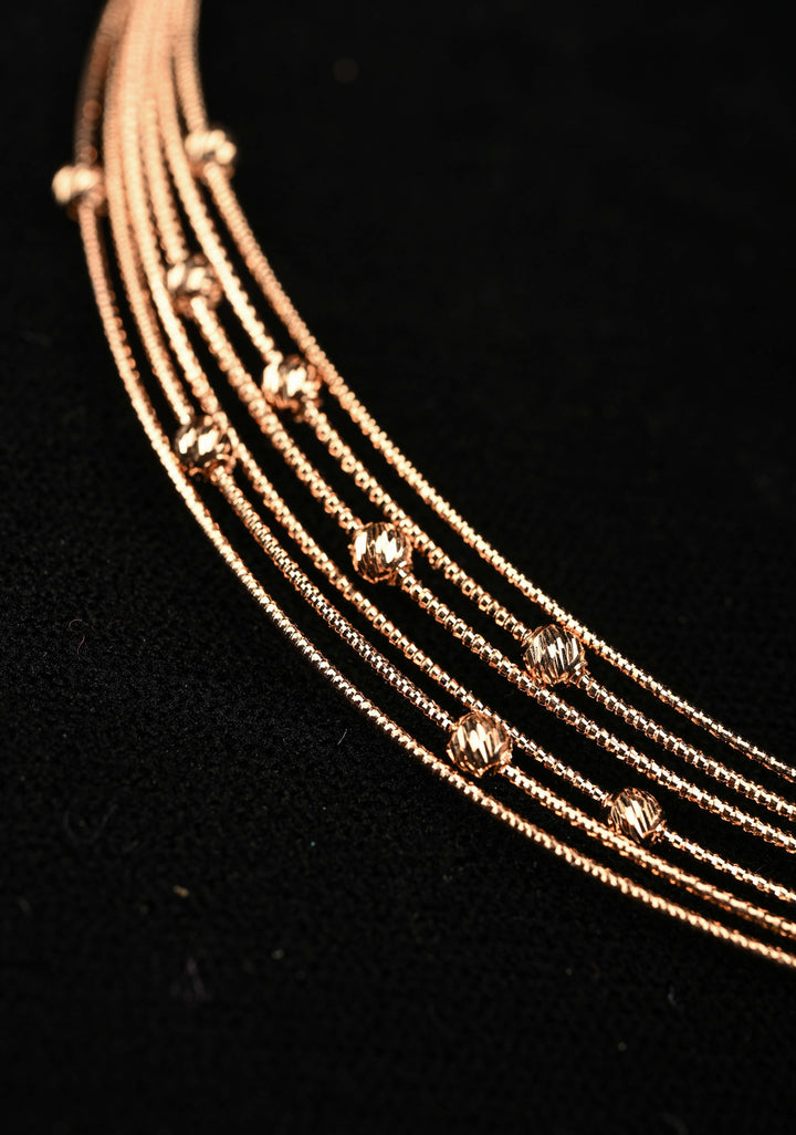 92.5 Silver, Rose Gold Plated Multilayer Lightweight Necklace with Bead Accents