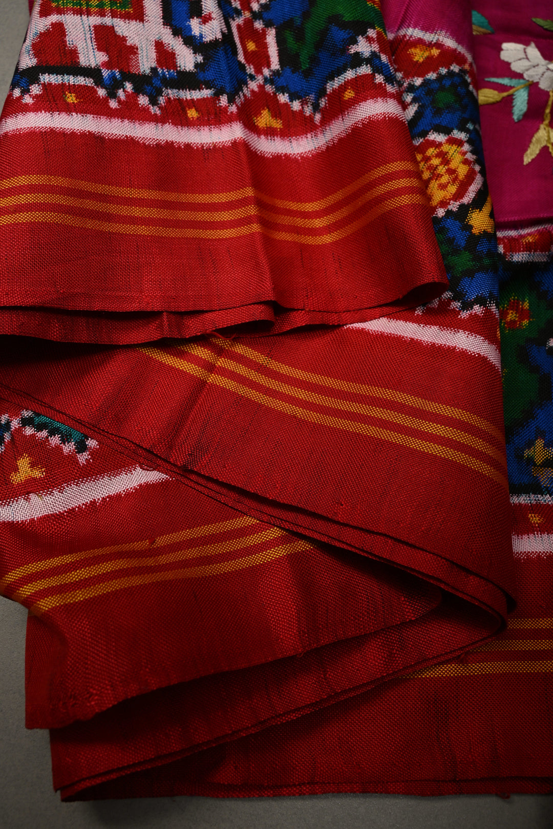 Rani Pink  Jugalbandi Patan Patola Double Ikkat Pure Silk Saree With Parsi Gara Hand Embroidery | SILK MARK CERTIFIED | SHOBITAM