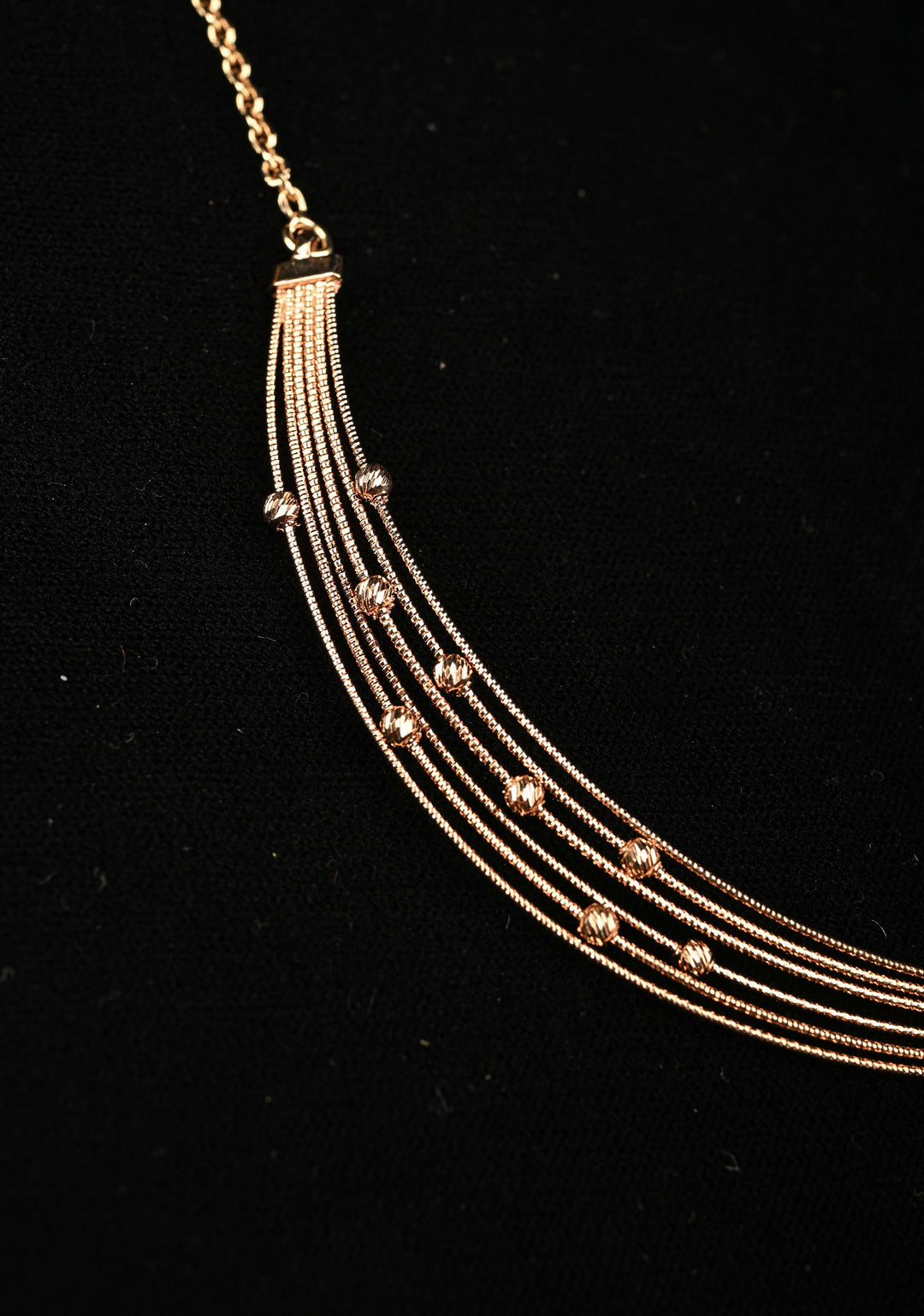 92.5 Silver, Rose Gold Plated Multilayer Lightweight Necklace with Bead Accents