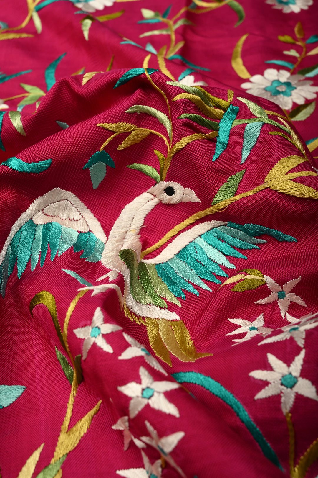 Rani Pink  Jugalbandi Patan Patola Double Ikkat Pure Silk Saree With Parsi Gara Hand Embroidery | SILK MARK CERTIFIED | SHOBITAM