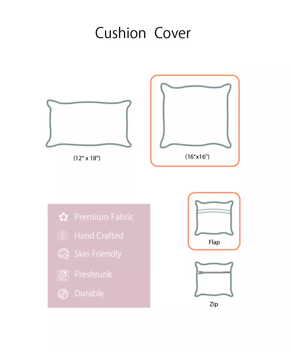 Jaipur Reverie : Floral Hand Block Printed Cotton Cushion Cover 16" x 16", Single piece