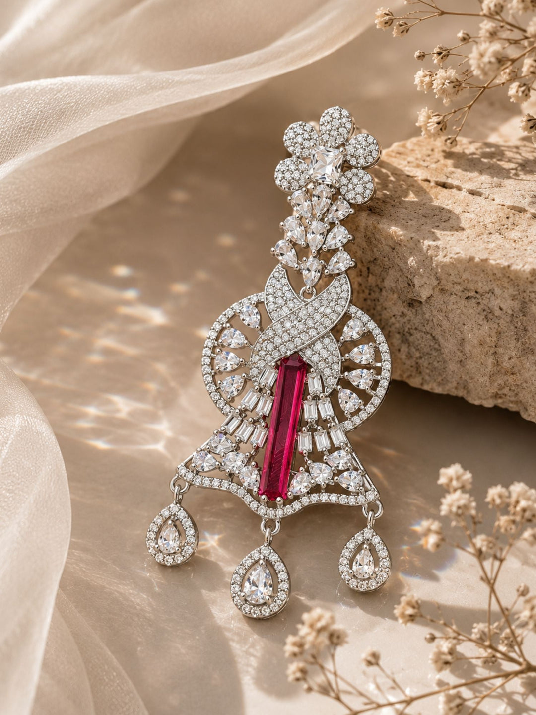 Emerald CZ Statement Earrings | SHOBITAM