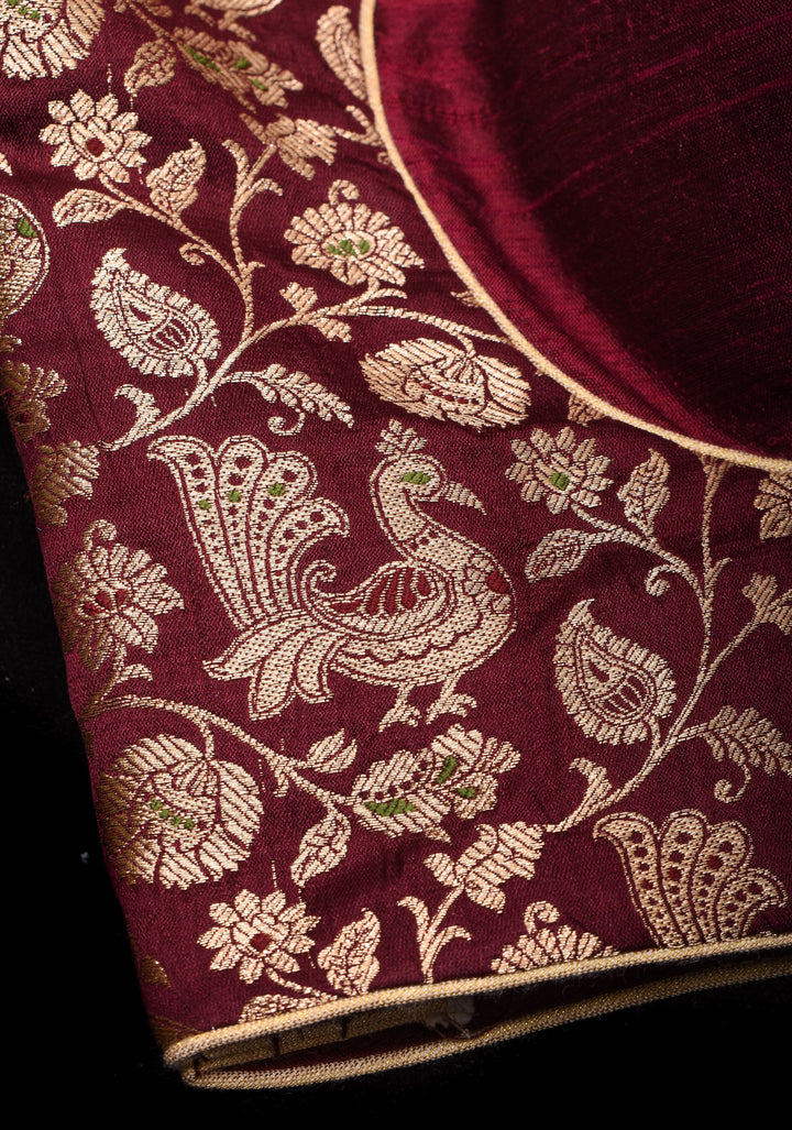 Exquisite Maroon Peacock Brocade Bustier Blouse